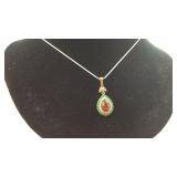 .925 Sterling Ruby, Emerald, white Topaz Pendant