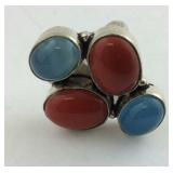 .925 Sterling Coral & Moonstone Ring Size 8