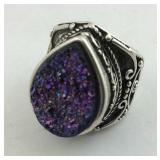 .925 Sterling Purple Druzy Ring Size 6 New