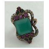 .925 Sterling Emerald, Ruby & White Topaz Size