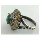 .925 Sterling Emerald & White Topaz Ring Size 8