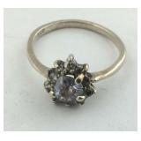 .925 Sterling purple stone & CZ Ring size 7.5