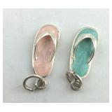 .925 Sterling Pair of flip flop pink & green
