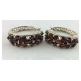 .925 Sterling Garnet Earrings 9mm wide very nice