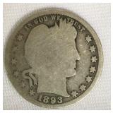 1893 Barber Quarter Dollar