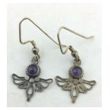 .925 Sterling Amethyst Cabochon Angel Dangle