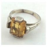 .925 Sterling Emerald Cut yellow Citrine ring