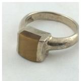 .925 Sterling Tigers Eye Cabochon ring Size 8