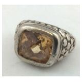 .925 Sterling Large Yellow Citrine Ring Size 8