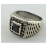 .925 Sterling Heavy Weight Gents Onyx & CZ Ring