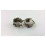 .925 Sterling Green, Purple, Red Stone Huggies
