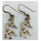 .925 Sterling Tribal Flute player Dangle Earrings