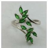 .925 Sterling Green Stone Cluster ring size 5.5