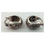 .925 Sterling Filigree Huggie Earrings 7.7mm wide