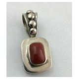 .925 Sterling Oxblood Red Coral Pendant Wide
