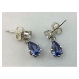 .925 Sterling Purple/White Stone Dangle Earrings