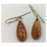 .925  Sterling Tear Drop Faux Amber Dangle