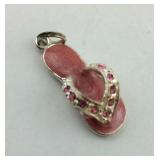 .925 Sterling Rose Pink Enameled Flip Flop