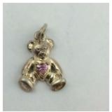 .925 Sterling Teddy Bear with Heart Shaped Pink