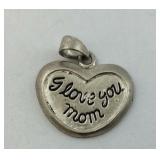 .925 Sterling "I Love You Mom" Heart Shaped