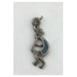 .925 Sterling Tribal Flute Player With Blue Inlay