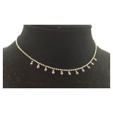 .925 Sterling 16" Necklace With 11 Small Black