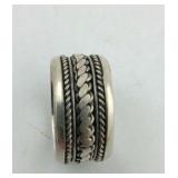 .925 Sterling Wide 10.5mm Embossed Band Size 8
