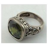 .925 Sterling Checkerboard cut Peridot Ring Size