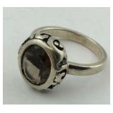 .925 Sterling Oval Smokey Quartz Ring Size 7