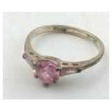 .925 Sterling Pink Heart With Baguettes Size 7