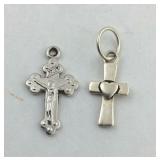 .925 Sterling 2 Cross/Crucifix Pendants or Charms