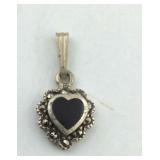 .925 Sterling Black Onyx Heart Pendant