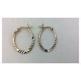 .925 Sterling Oval Embossed Hoop Earrings .75"