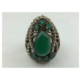 .925  HUGE Emerald/White Topaz Ring Size 9.25 NEW