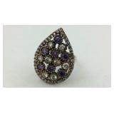 .925 NEW Amethyst, White Topaz Pear Shaped Ring