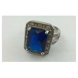 .925 Synthetic Sapphire/CZ Statement Ring NEW