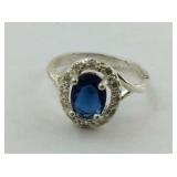 .925 Synthetic Sapphire & CZ Ring NEW Size 7.25