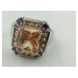 .925 Citrine/Amethyst Accent Ring NEW Size 8