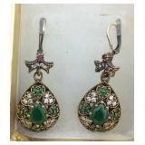 .925 Emerald,Ruby,White Topaz New in Box Dangle