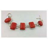 .925 Stunning Red Coral NEW IN BOX Bracelet 8"