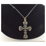 2.5" Turquoise Cross With 24" Chain NEW IN BOX