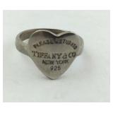.925 Tiffany & Co Heart Shaped Ring Size 6.75