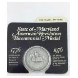 .999 Fine Silver Maryland 1776-1976 Revolution