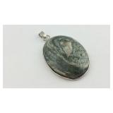 Green & White swirl Pendant with  sterling silver
