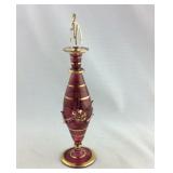 Glass perfume bottle, 5 inches tall, purple and