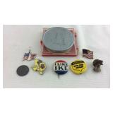 Political buttons, independence hall token,Kansas