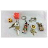 Keychains, locks, and keys, dice