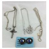 Sterling necklaces and earrings, one necklace is