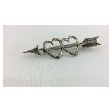 Sterling heart and arrow brooch