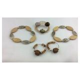 Wooden and metal bracelets and earrings, plus